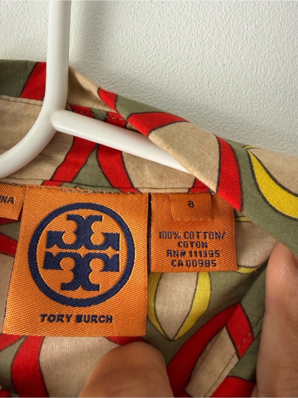 Tory Burch Mod Geometric Print Button Down Shirt Retro Resort Boho Blouse Sz 8 - Picture 6 of 10